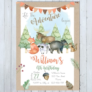 Invito compleanno Woodland, Woodland invito, Forest Critters, caduta, inverno invito, invito rustico, Fox invito