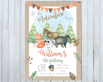 Woodland Birthday Invitation, Woodland Invitation, Forest Critters, Fall Invitation, Winter Invitation, Rustic Invitation, Fox Invitation