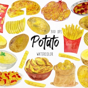 Watercolor Potato Clipart, Vegetable Clipart, Chips Clipart, Potatotes Clipart, Fries Clipart, Food Clipart, Potato Graphics, Potato Vector