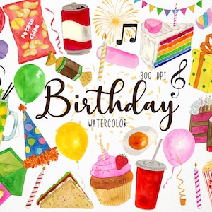 Watercolor Birthday Clipart, Happy Birthday Clipart, Birthday Party Clipart, Birthday Cake Clipart, Celebration Clipart, Kids Birthday