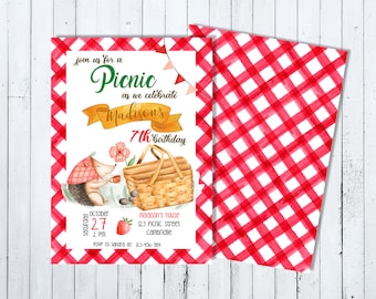 picnic invitation, picnic birthday invitation, picnic party invitation, picnic birthday invite, picnic invites, summer picnic invitation