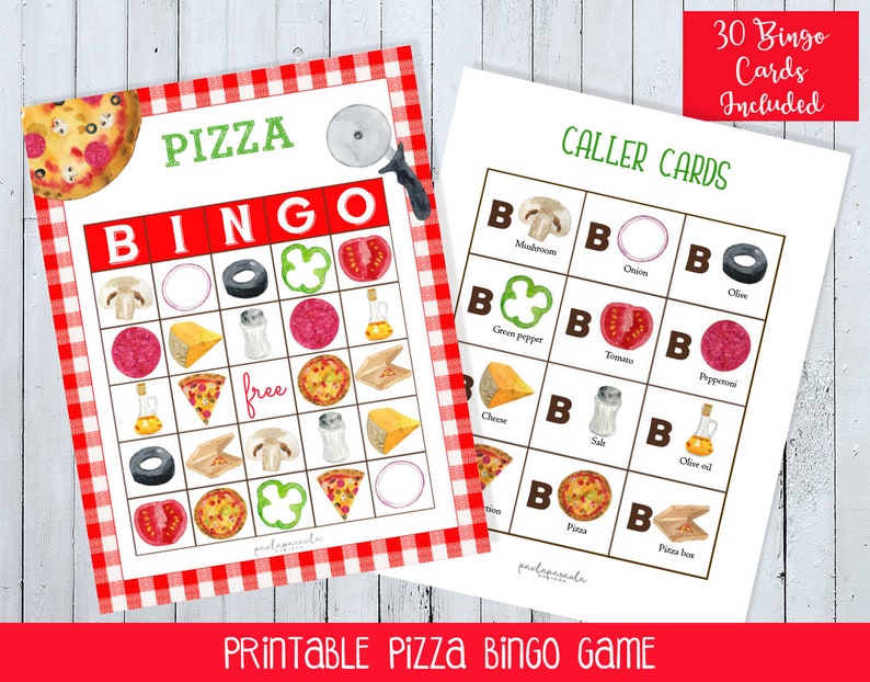 Pizza Bingo Printable Pizza Bingo Cards Pizza Bingo Game Etsy