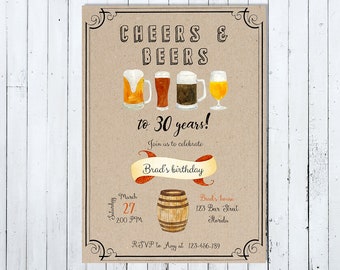 Invitaciones de cumpleaños de salud y cervezas, animaciones y cervezas a 30 años, 40 años, 50 años, invitación de cumpleaños de adulto imprimible, invitaciones invitan