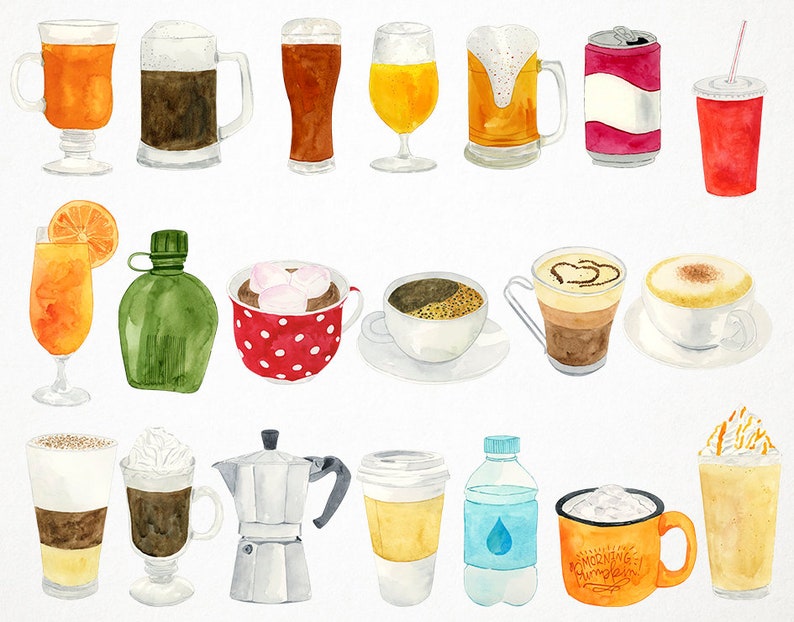 Watercolor Drinks Clipart, Watercolor Beverages Clipart, Drinks Clip ...