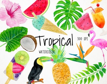 flamingo clipart, tropical clipart, summer clipart, watercolor flamingo clipart toucan clipart pineapple clipart watercolor tropical clipart