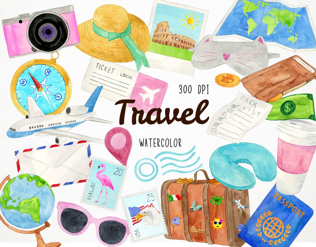 Travel Clipart, Travel Clip Art, Watercolor Clipart, Watercolor Travel ...