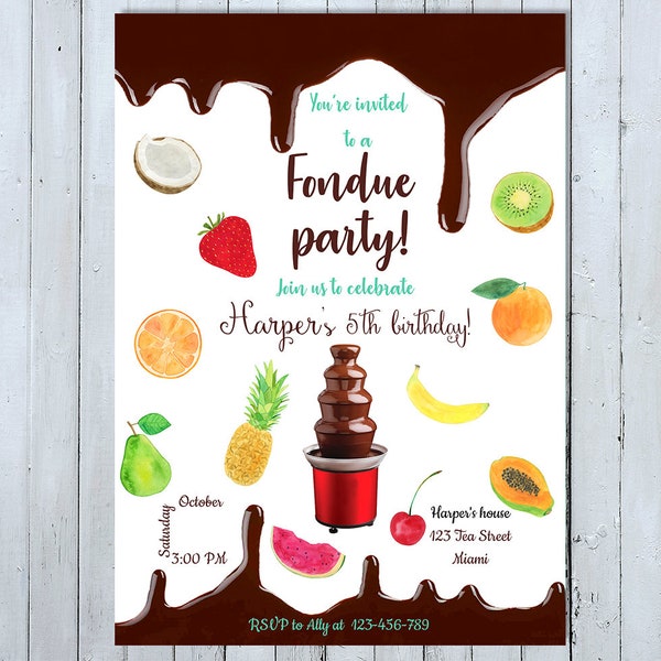 Fondue Invitation, Fondue Party, Chocolate Invitation, Fondue Invite, Chocolate Invite, Fondue Birthday, Chocolate Fondue, Fondue Dinner