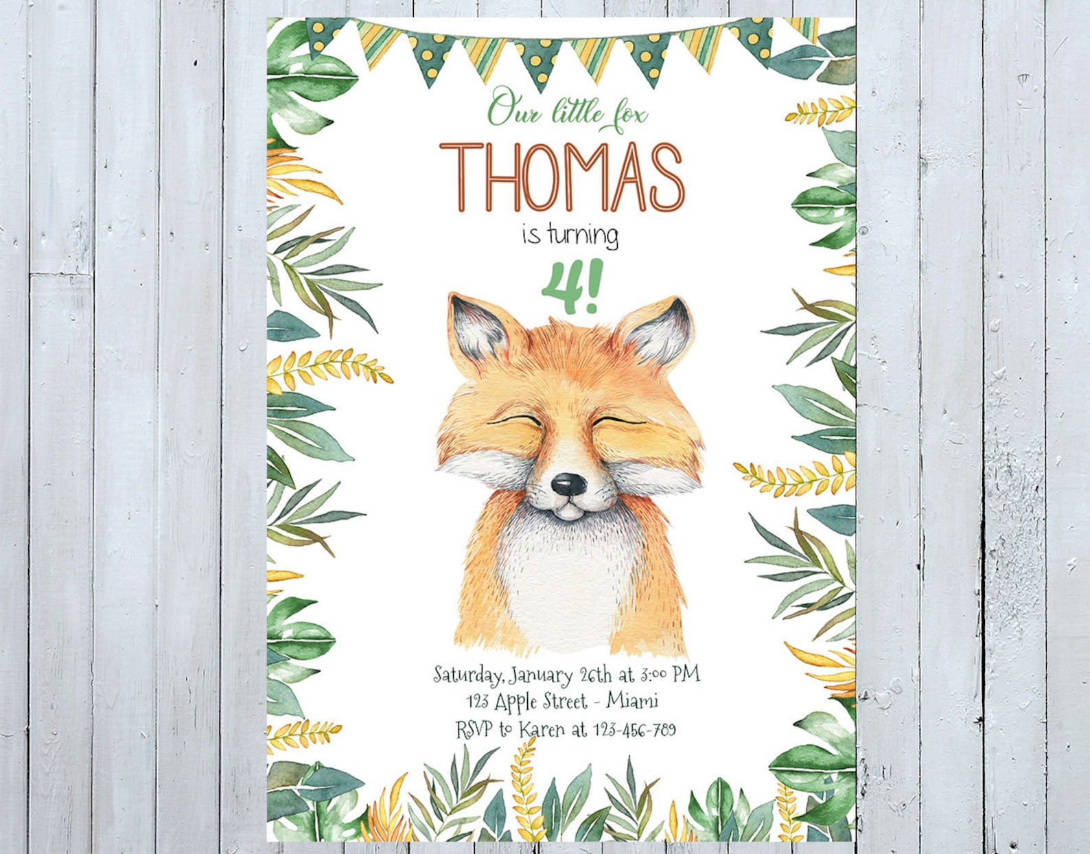 Little Fox Birthday Invitation Fox Invitation Woodland Etsy UK