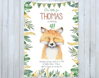Little Fox Birthday Invitation, Fox Invitation, Woodland Birthday Invitation Woodland Invitation Our little fox Invitation Forest Invitation