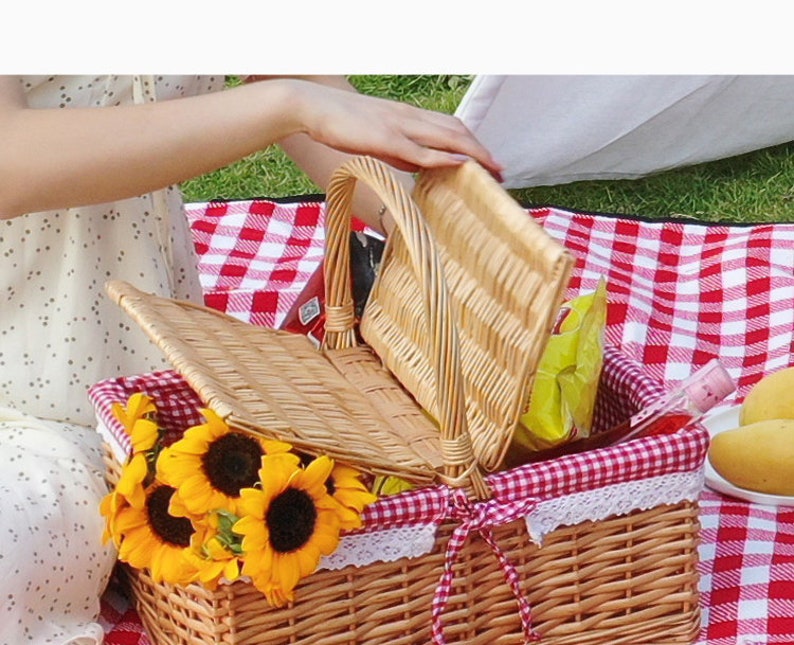 Vintage Style Picnic Basket / Hand Woven Rectangular Picnic Etsy