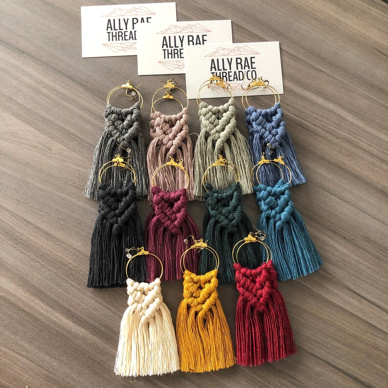 Macrame Earrings Brasscolored Earrings W/ Macrame Designs Etsy