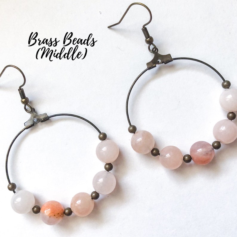 Rose Quartz Gemstone Beaded Earrings on Brass Colored Hoops Etsy