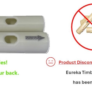 May include: A white plastic tube with multiple holes. The tube is marked with an arrow and the word "Eureka". A red circle with a diagonal line through it indicates that the product is discontinued.