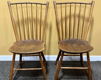 Pair of Antique Early 19th Century Handmade in USA Windsor Back Chairs aka Handmade Child School Chair. (SHIPPING Is Not Free Please Read)