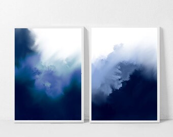 Set of 2 Blue Prints, Abstract Art, Downloadable Abstract Prints, Indigo Wall Art, Living Room Art, Bedroom Art