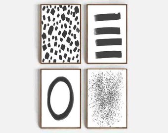 Set of 4 Prints, 4 Black and White Prints, Print Sets, Modern Art, Abstract Painting, Gallery Wall Art, Room Decor, Black and White Prints,