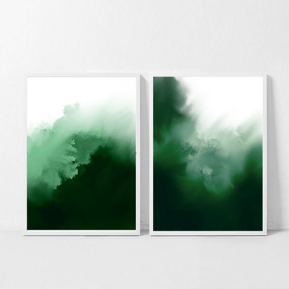 Set Of 2 Green Prints Abstract Art Downloadable Abstract Prints Emerald Green Wall Art Living Room Art Bedroom Art Emerald And White