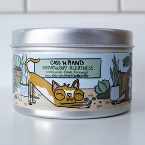 Cats and Plants/ sandalwood/ attention / plants / cats / aromatherapy / vegan soy / eco friendly / funny candle gift / cute cat illustration