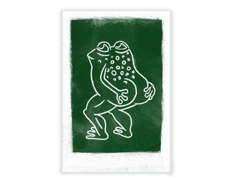 Gooshi Frogi Print: Funny Frog Art, Green Home Decor (4x6)