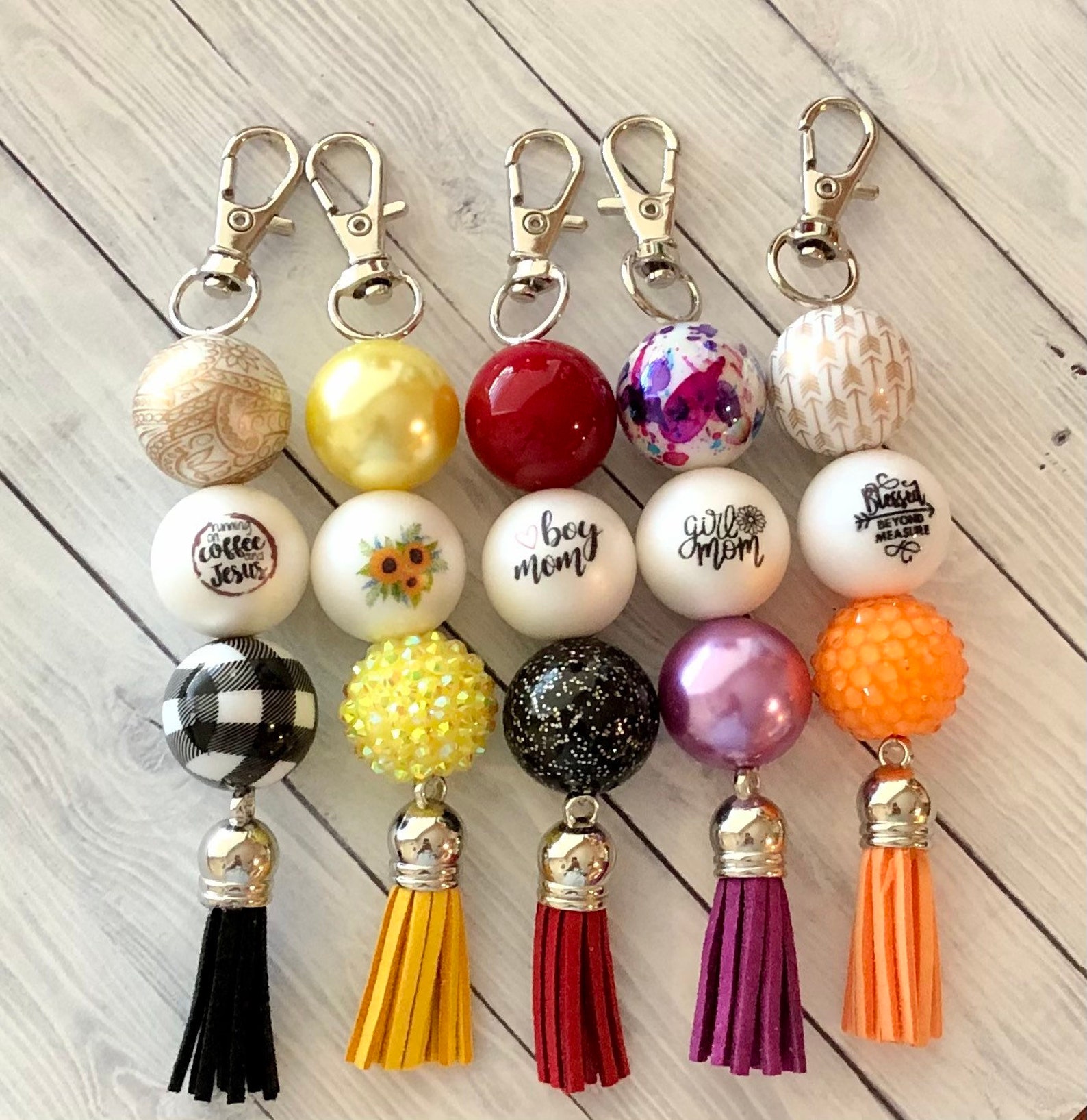 Blessed Keychain Beaded Tassel Keychain Chunky Bead | Etsy