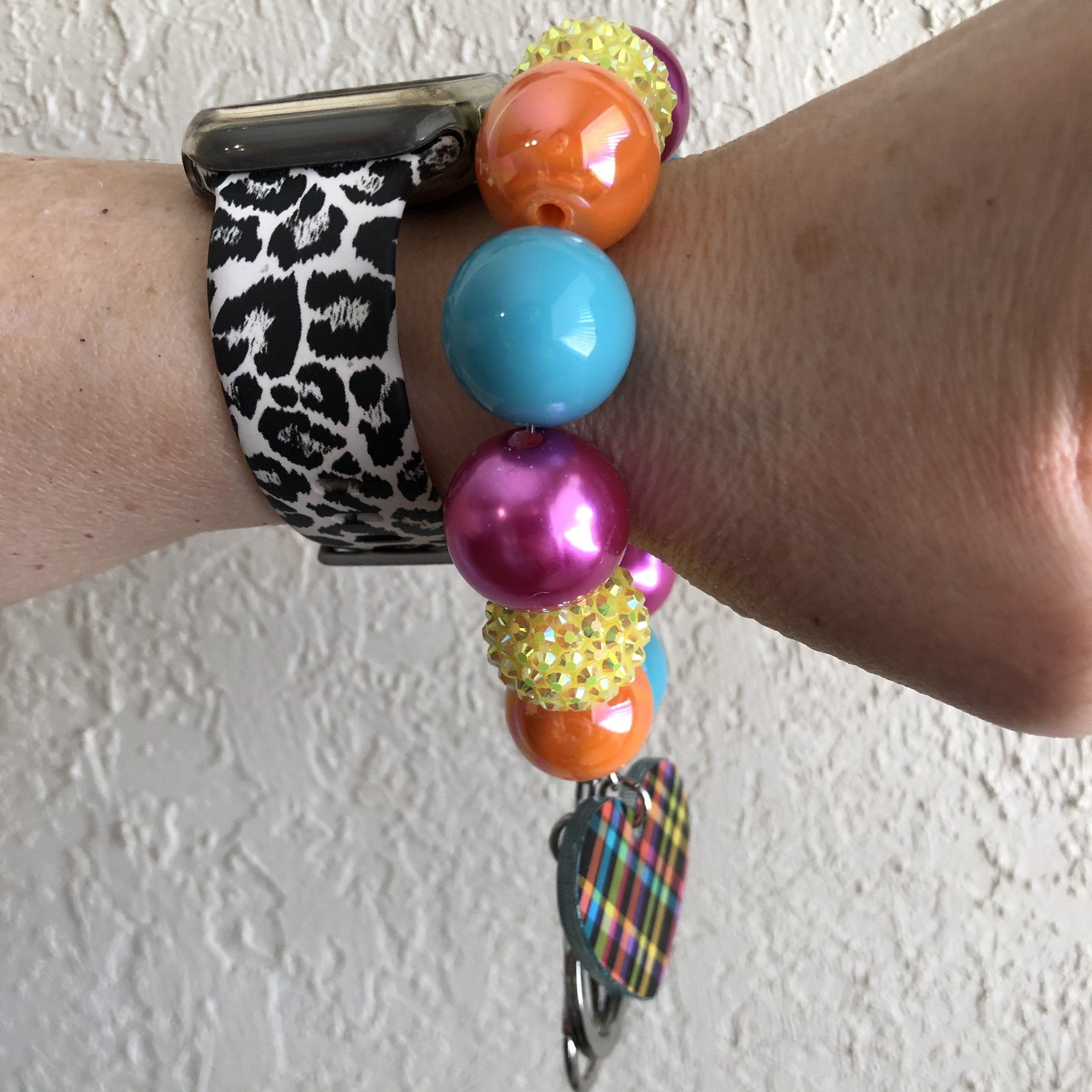 Beaded Wristlet Keychain Bubblegum Bead Bracelet Heart | Etsy