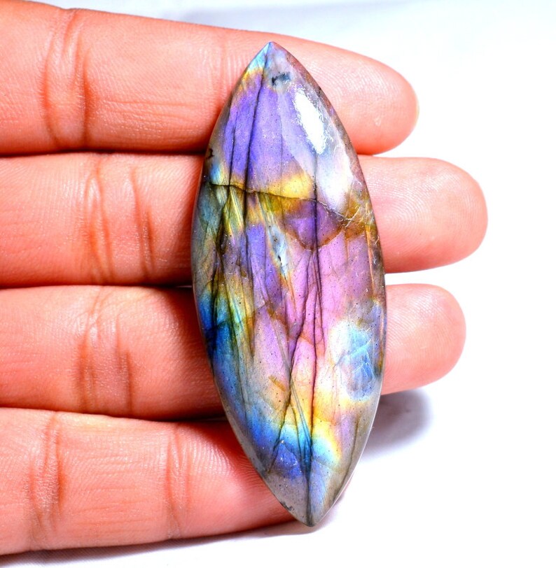 LABRADORITE GEMSTONE CABOCHON,Multi Purple Fire Labradorite Gemstone Cabochon,67x26x6mm Size94 crate wight Marquise Shape purple Labradorite