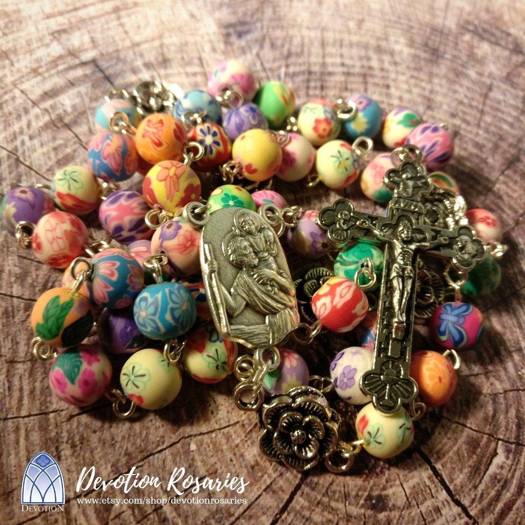 Beau Chapelet Coloré Catholique Saint Christophe Patron Des Voyageurs et Chauffeurs