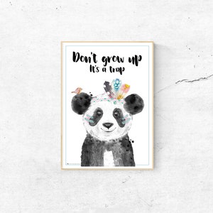 Cartel No crecer * Descargar impresiones imprimibles * Panda Animal * Impresión instantánea Digital JPEG A3 * Vivero * Regalo Decoración de la pared Imagen