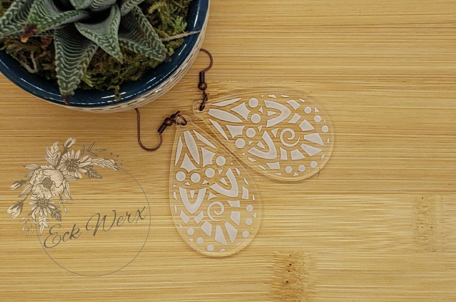 Engraved Acrylic Earrings Teardrop Clear Acrylic Earrings Acrylic Laser Engraved Earrings