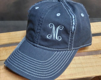 Gorra de béisbol desgastada con monograma - Gorra personalizada con inicial