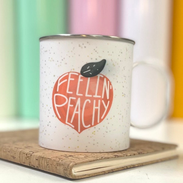 Feelin' Peachy Metal Camper Mug - Cute Coffee Cup - Vintage Style -Pastel Cup -For the Home -House Warming Gift Ideas -Peach -Country Summer