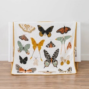 Clementine Kids Butterfly Migration Quilt | Baby Girl Vintage Blanket | Neutral Baby Shower | Nursery Decor