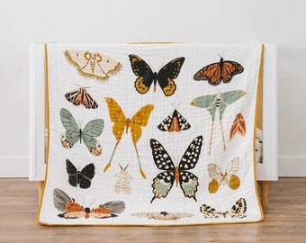 Clementine Kids Butterfly Migration Quilt- Baby Girl Vintage Blanket - Neutral Baby Shower - Nursery Decor