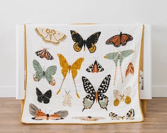 Clementine Kids Butterfly Migration Quilt | Baby Girl Vintage Blanket | Neutral Baby Shower | Nursery Decor