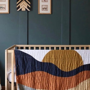 Sunset Reversible Baby Quilt Baby Girl and Baby Boy Vintage Blanket Neutral Baby Shower Nursery Decor Newborn Gift image 6