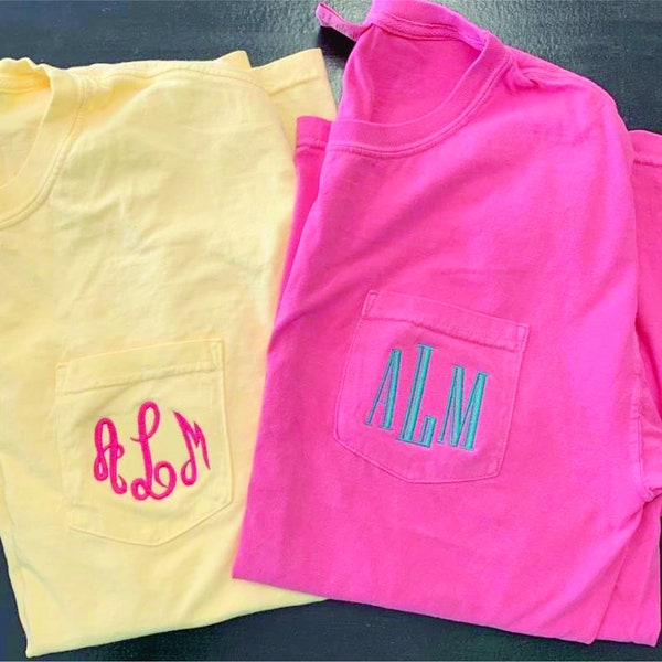 Monogrammed Comfort Colors Short Sleeve Pocket Tee - Customized Tshirt - Cute Bridal Party Tshirt - Personalized Monogram Pocket Tshirt