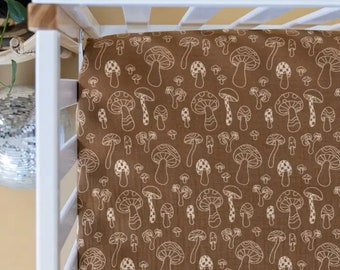 Brixton Phoenix - Mushroom Reversible Muslin Crib Sheet | Checker Print Quilt | Boho Baby | Gender Neutral Nursery