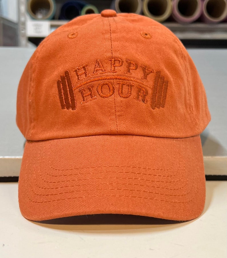 Gym Hat Dumbbell Hat Happy Hour Weightlifting Hat Gym Etsy