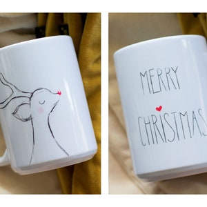 Tazza di renna dal naso rosso Rudolph di Natale - Regalo tazza da caffè - Tazza di buon Natale - Adorabile tazza dal cuore rosso - Idea regalo natalizia