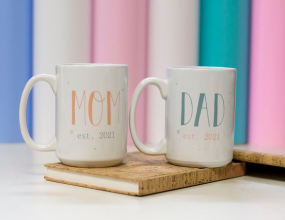 Mom and Dad Year Est. Matching Mugs - Expecting Parents - Mother's Day - Father's Day - His and Hers - Pregnancy Announcement - Baby Shower