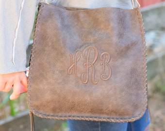 Conceal Carry Monogrammed Purse - Large Concealed Carry Purse - Women's Conceal Carry - Leather and Canvas Purse - Large Cross Body Bag