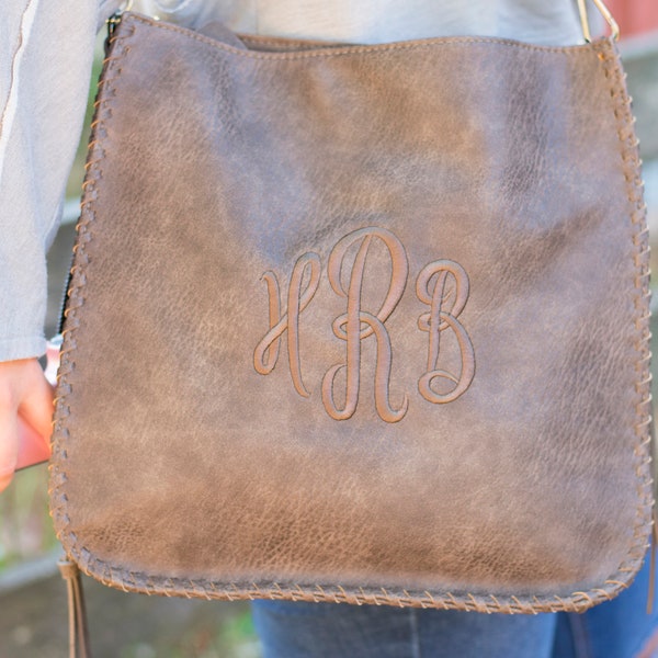 Conceal Carry Monogrammed Purse - Large Concealed Carry Purse - Women's Conceal Carry - Leather and Canvas Purse - Large Cross Body Bag