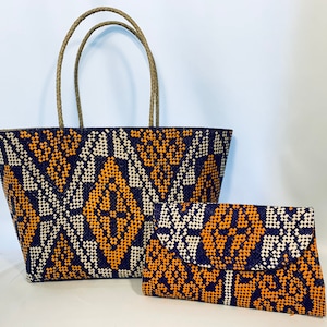 Conjunto de bolso y cartera de mano Ticog tejidos a mano, bolso Banig tejido a mano, Filipinas