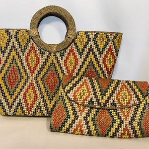 Juego de bolso Ticog tejido a mano y bolso de embrague, bolso Banig tejido a mano, Filipinas