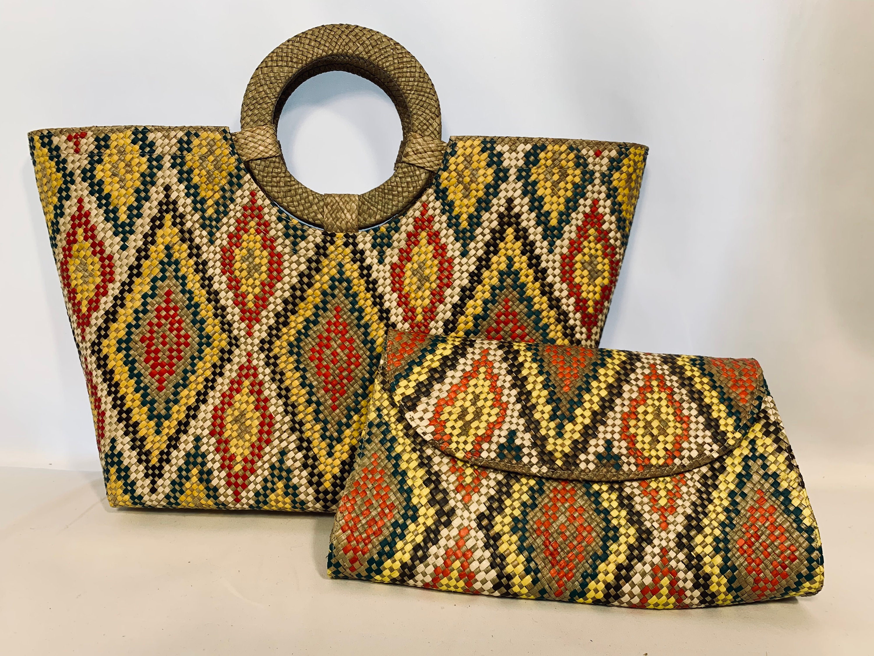 かごバッグ [OUNCE] bangb handmade bag Handwoven Ticog Bag and Clutch Bag Set, Handwoven Banig Bag