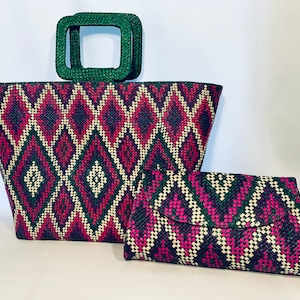 Juego de bolso Ticog tejido a mano y bolso de embrague, bolso Banig tejido a mano, Filipinas