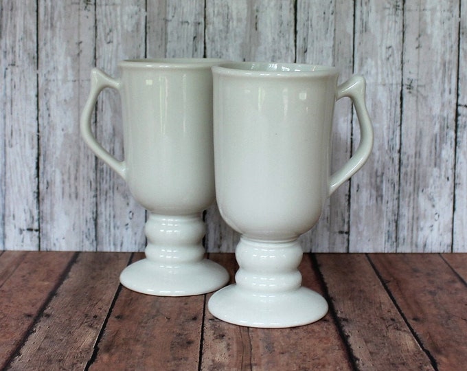 Vintage HALL Pottery White Pedestal Mug Set of 2 Irish Coffee Etsy