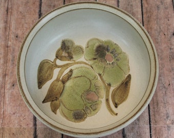 Vintage Denby TROUBADOR Ceramic 7" Vegetable Bowl White with Green Flower and Leaf Design