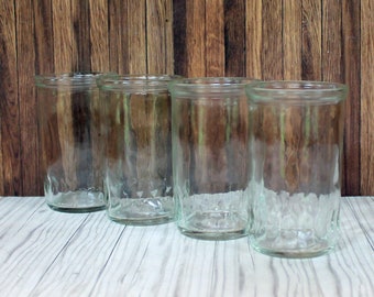 Vintage Jelly Jar Juice Glasses Small Tumblers Set of 4 Diamond Star Design Clear Drinking Glass