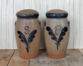 Vintage ROWE Pottery Works Salt and Pepper Shakers Set of 2 Crock Style Stoneware Cambridge Wisconsin